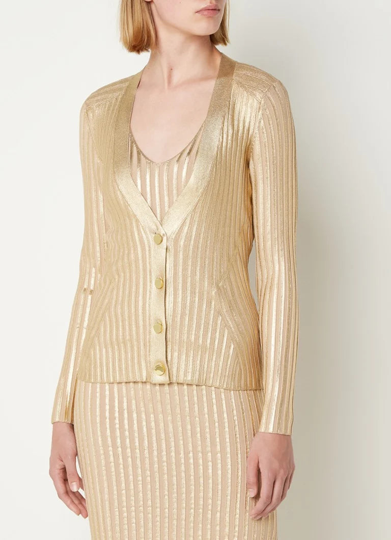 AIIZIE GERTI FOIL RIBBED BODY-CON MIDI DRESS IN GOLD - product image