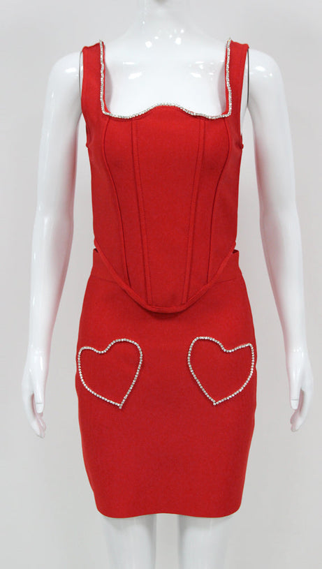 Zweiteiliges Korsettkleid mit Kristallherz in Rot