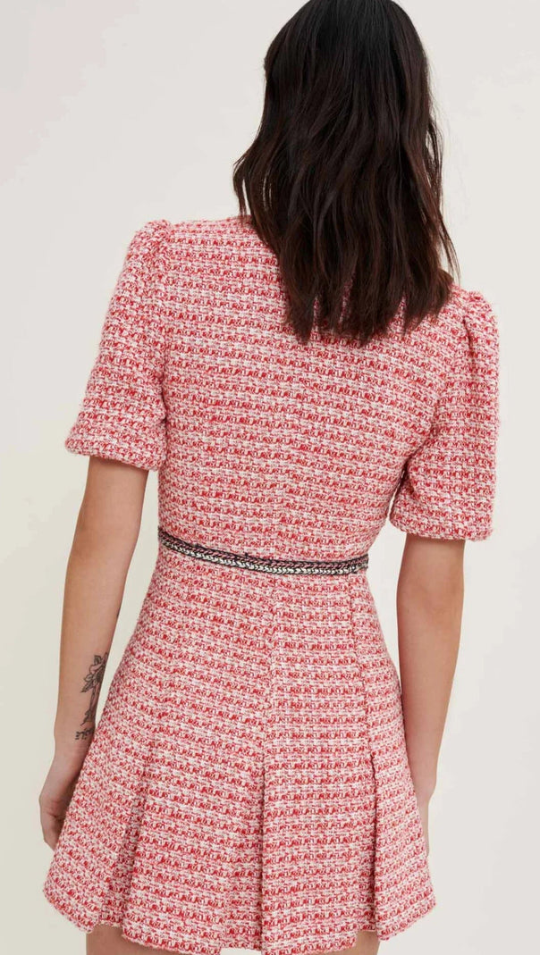 AIIZIE TWEED DRESS WITH ETHNIC TRIM IN PINK - product image