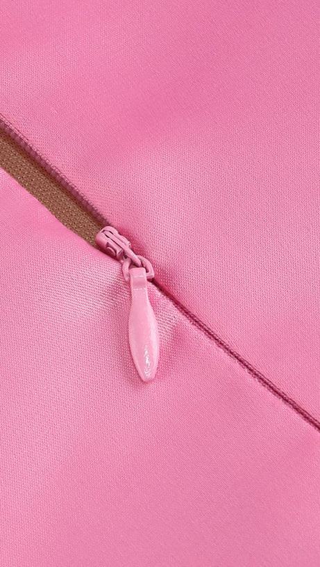 ANDREA PINK FLOWER TRIM STRAP MINI DRESS