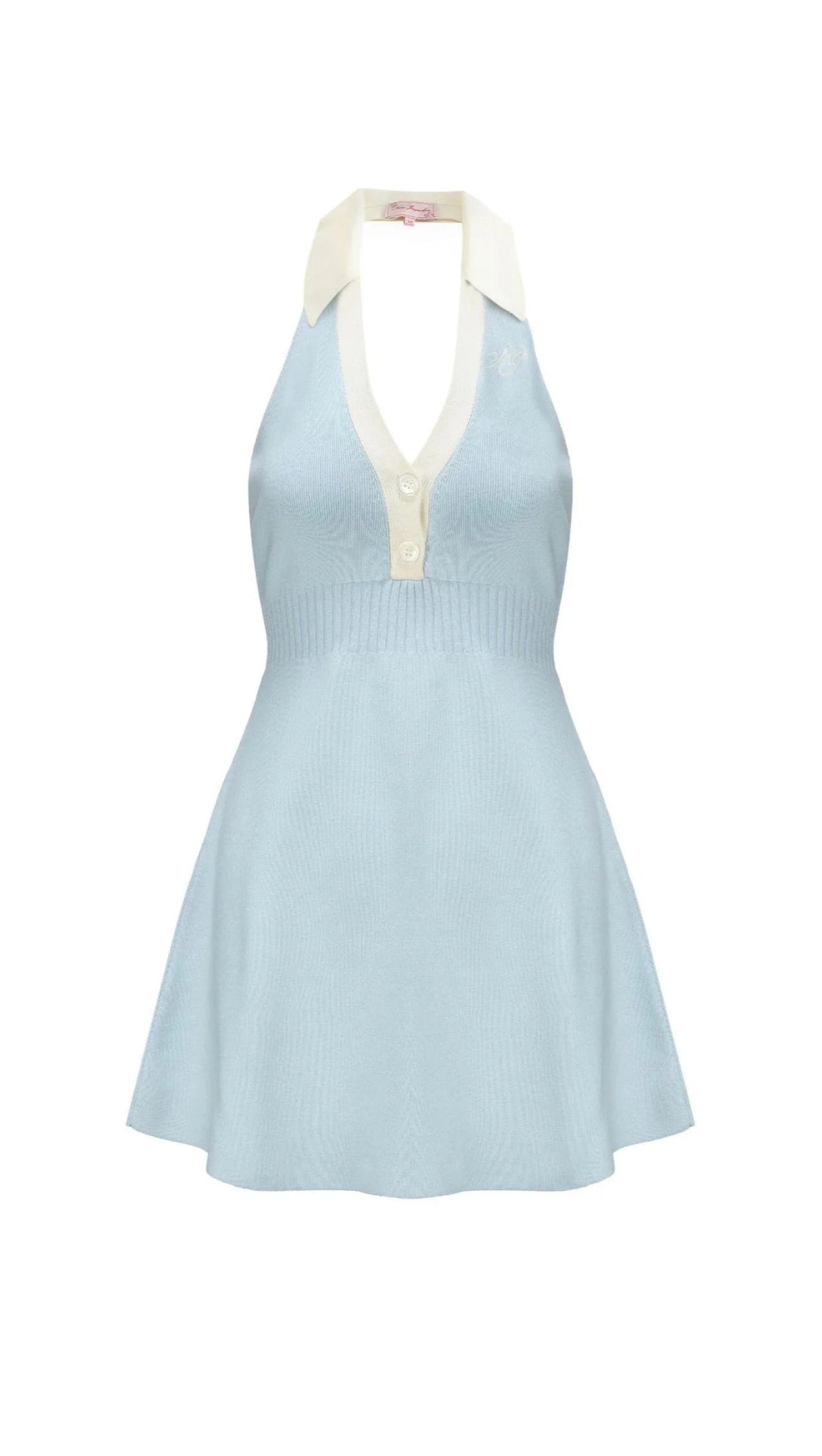 AIIZIE HALTER BACKLESS KNIT MINI DRESS IN BLUE - product image
