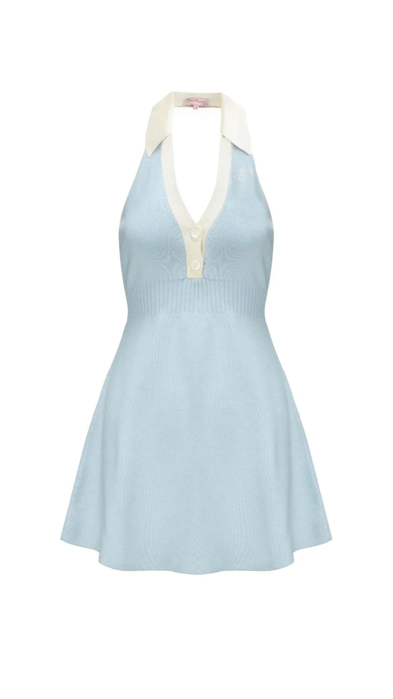 HALTER BACKLESS KNIT MINI DRESS IN BLUE