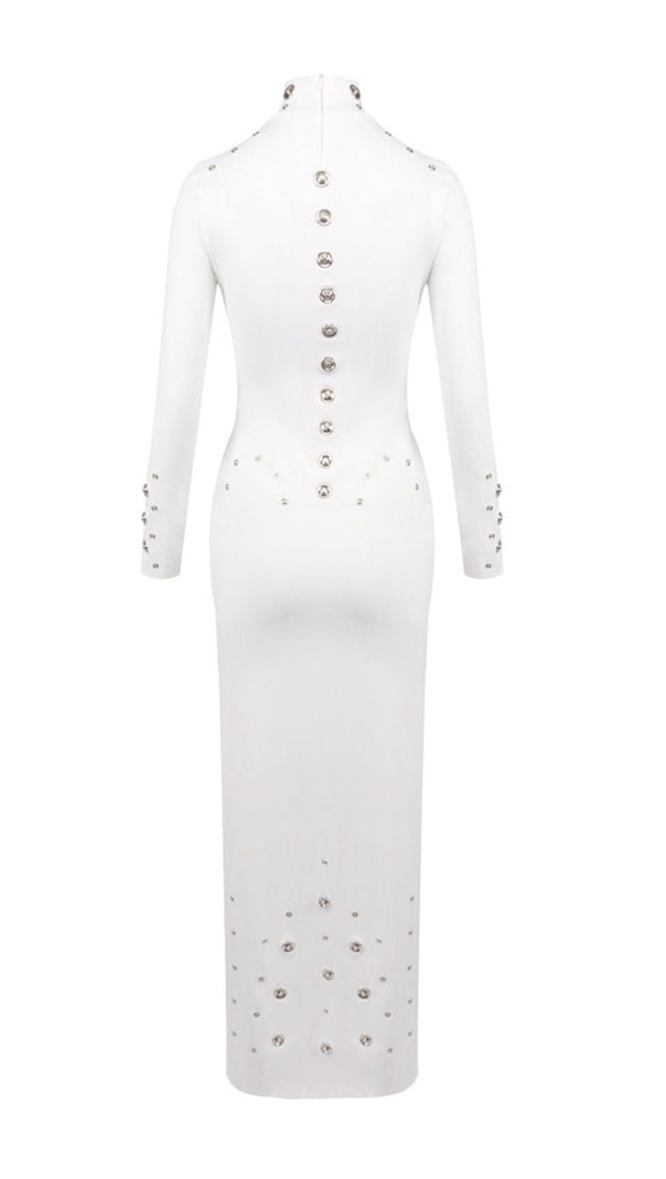 AIIZIE ISHANA WHITE EMBELLISHED MOCK NECK MAXI GOWN - LONG SLEEVE FORMAL DRESS - product image