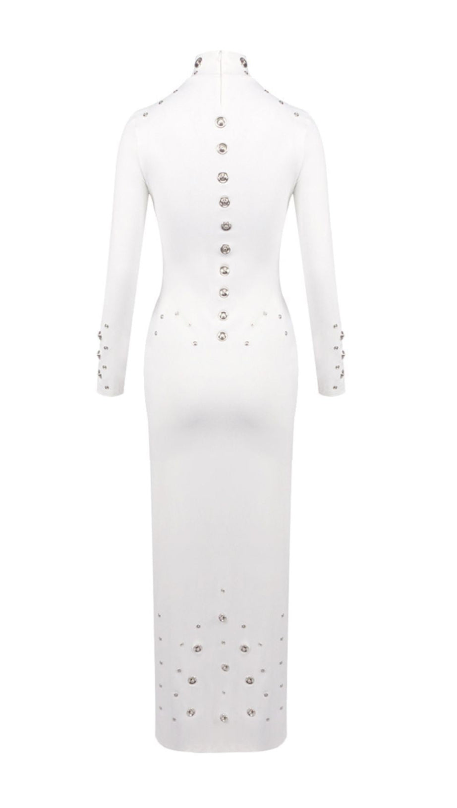 ISHANA WHITE EMBELLISHED MOCK NECK MAXI GOWN - LONG SLEEVE FORMAL DRESS