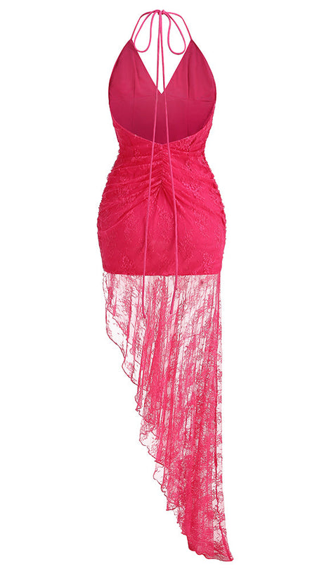 ABITO MIDI ADERENTE IN PIZZO RUCHED ADITI ROSSO