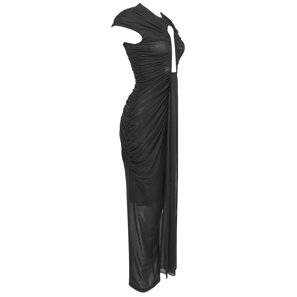 AIIZIE BRIANNA DRAPED KEYHOLE BODYCON GOWN IN BLACK - product image