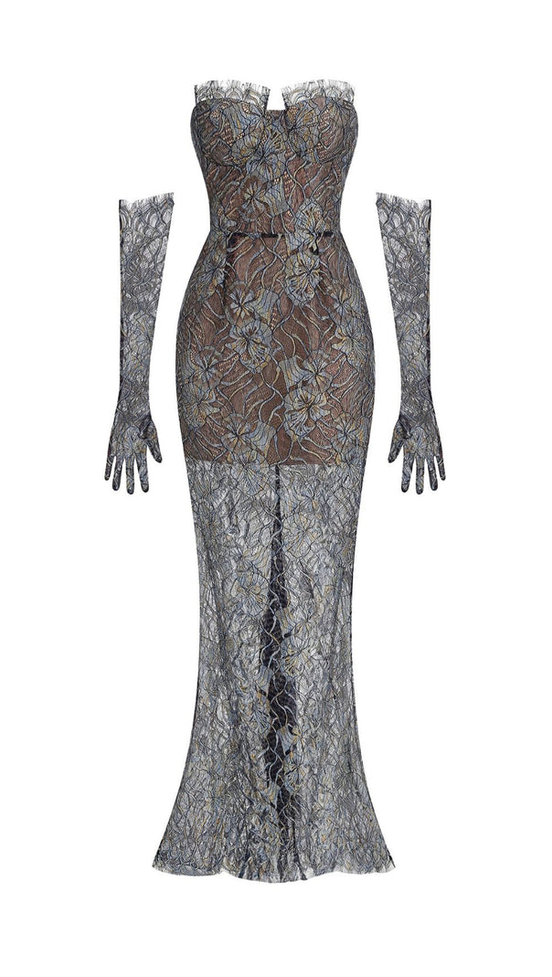 AIIZIE Javion Enchanting Strapless Floral Lace Gown with Opera Gloves - product image