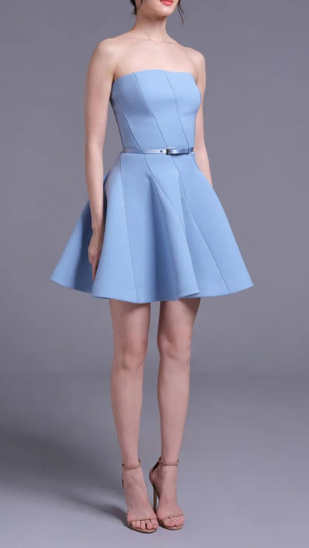 AIIZIE Jayeeta Azure Chic Strapless Mini Dress - Party Ready & Flattering - product image