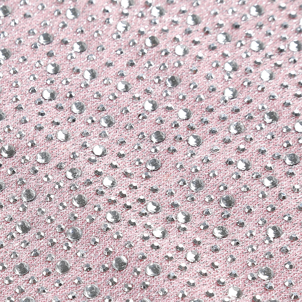 RÜCKENFREIES, MIT KRISTALL VERZIERTES MAXIKLEID IN PINK