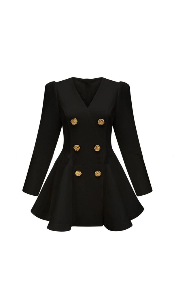 AIIZIE Ilene White Double-Breasted Blazer Mini Dress | Gold Rose Buttons - product image