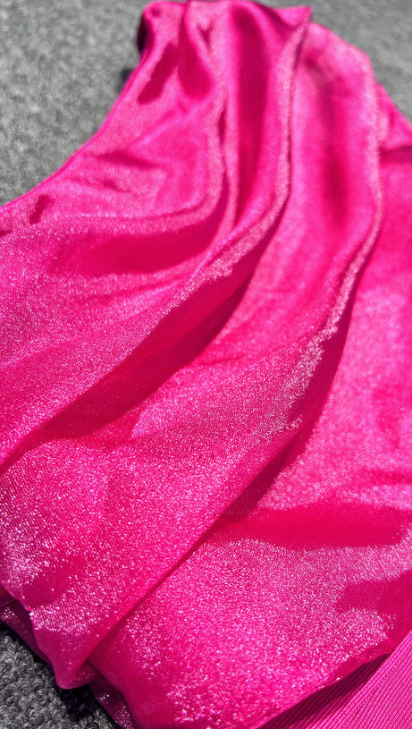 ONE-SHOULDER CRYSTAL-EMBELLISHED BANDAGE MAXI DRESS IN ROSE RED