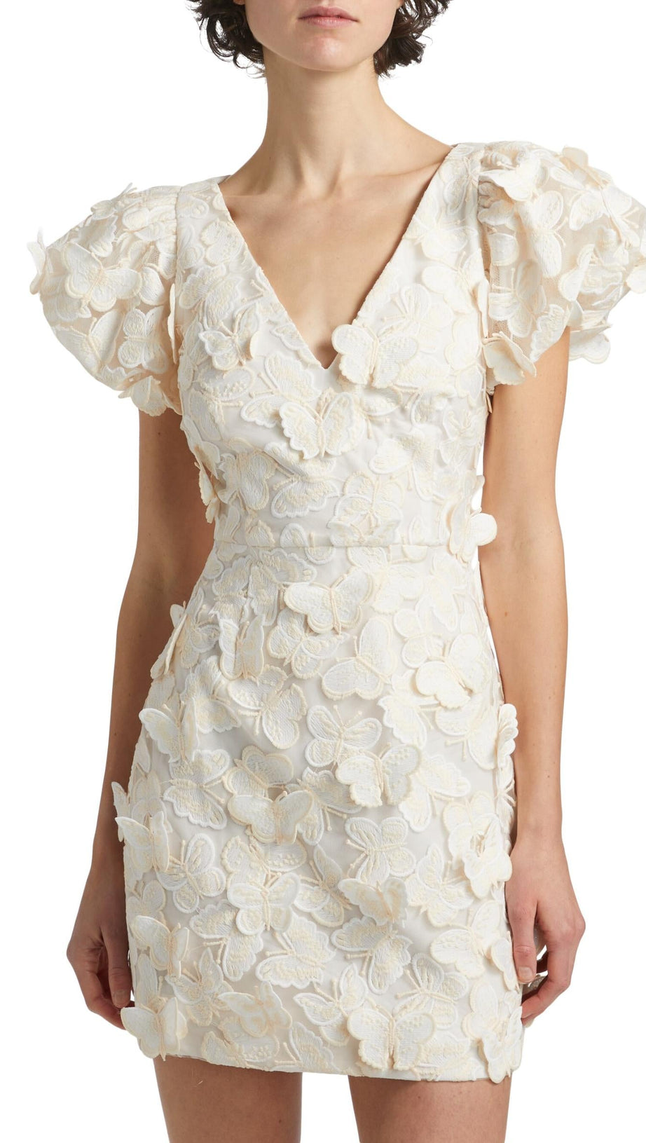 Minikleid mit Schmetterlingsapplikation in Creme