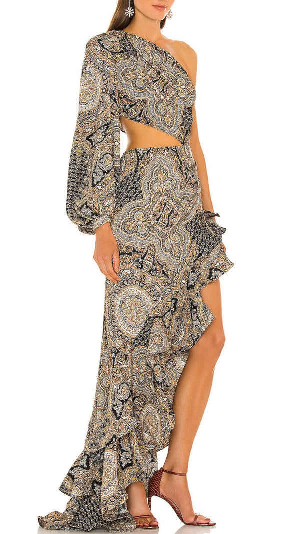 AIIZIE Javen Bohemian Paisley One-Shoulder Ruffle Maxi Dress - product image