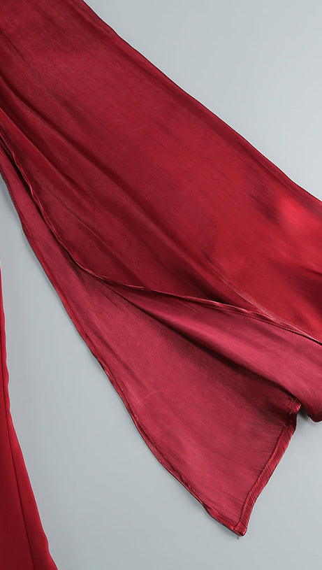MARCIA TRUMPET SLIT SLEEVE BODYCON MAXI DRESS IN RED