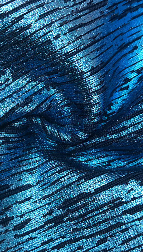 STRAPLESS CRYSTAL WOODGRAIN FOIL PRINT MAXI DRESS BLUE