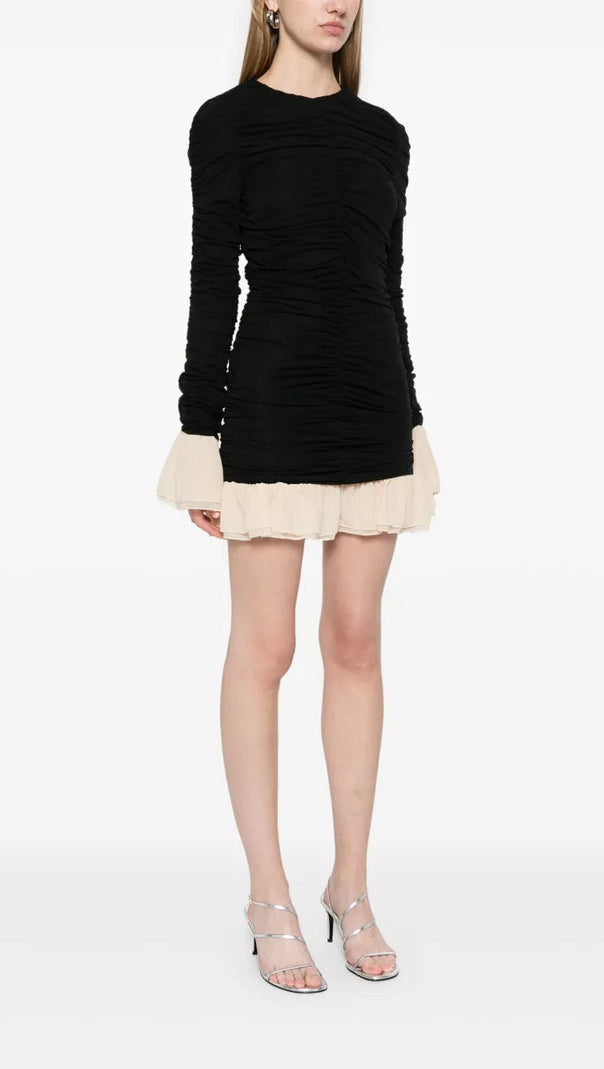 AIIZIE RUCHED LONG-SLEEVE MINI DRESS IN BLACK - product image