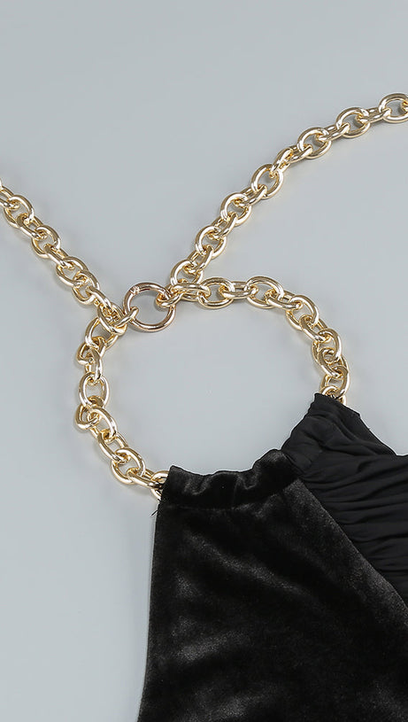 ADITI METALLIC HALTER RUCHED BLACK BODYCON MINI DRESS