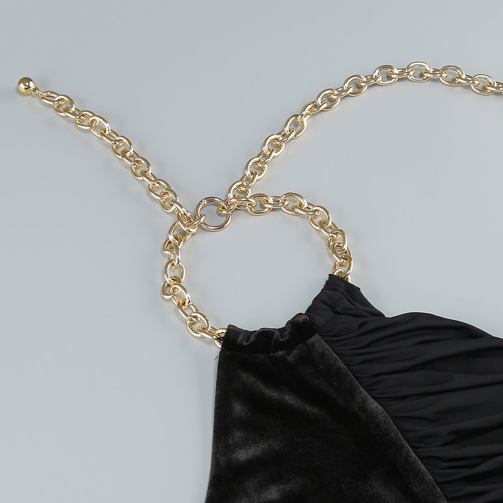 AIIZIE ADITI METALLIC HALTER RUCHED BLACK BODYCON MINI DRESS - product image