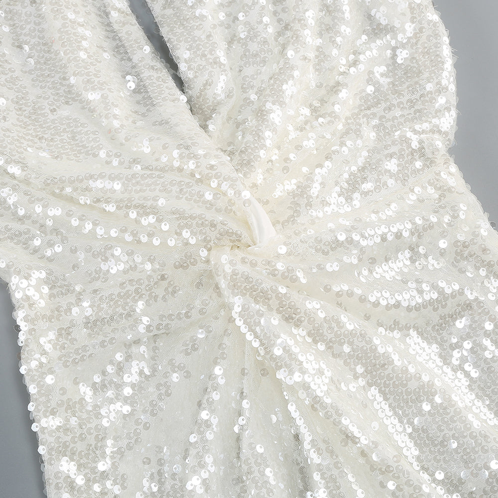 AIIZIE ELSA CRYSTAL EMBELLISHED SEQUIN MAXI DRESS IN WHITE - product image
