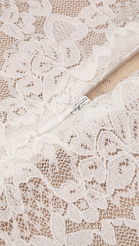 Jazmín Ethereal White Lace & Satin Maxi Dress - Modern Bridal, Gala & Special Occasion Gown