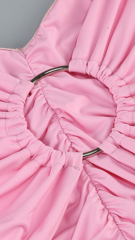 ANNA PINK HOLLOW OUT RUCHED TIGHT MINI DRESS