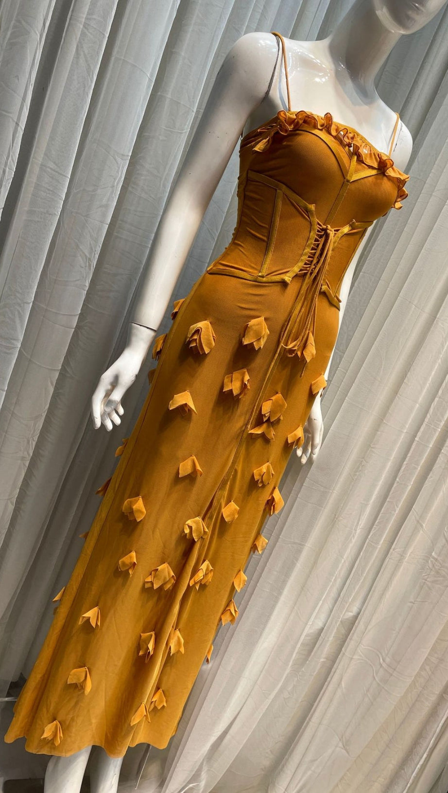 CARYS STRAPPY PETAL MAXI DRESS IN YELLOW