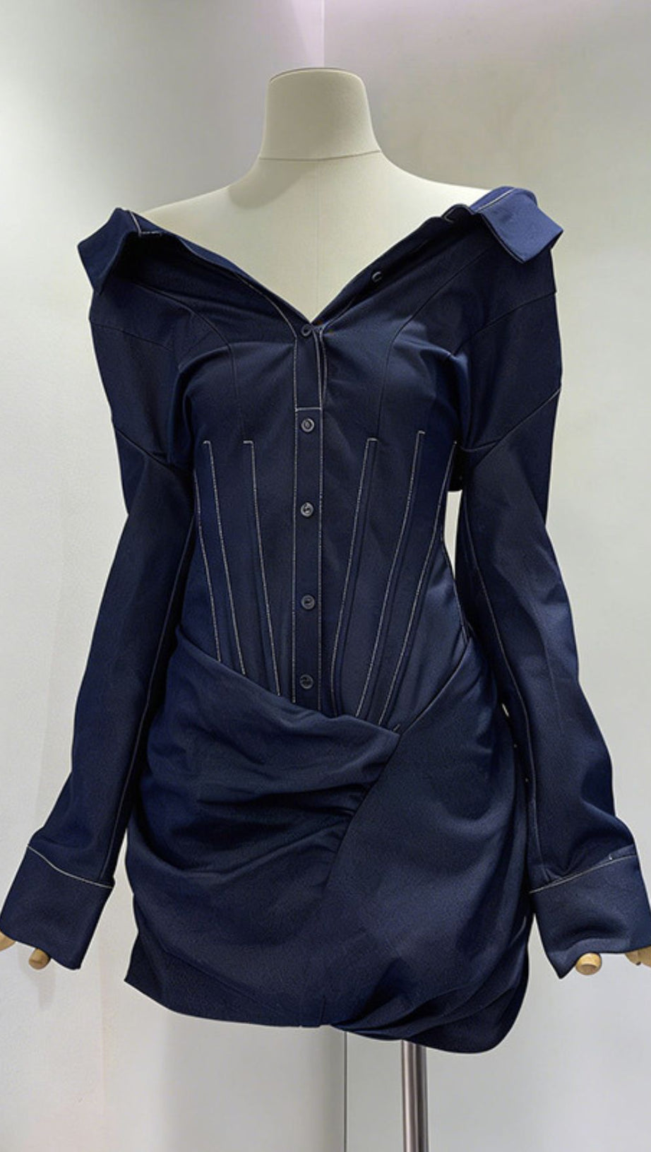 Jamila Off-Shoulder Long Sleeve Corset Denim Mini Dress