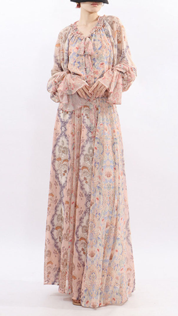 AIIZIE Jawahir Boho Chic Printed Long Sleeve Maxi Two-Piece Set - Effortless Elegance - product image