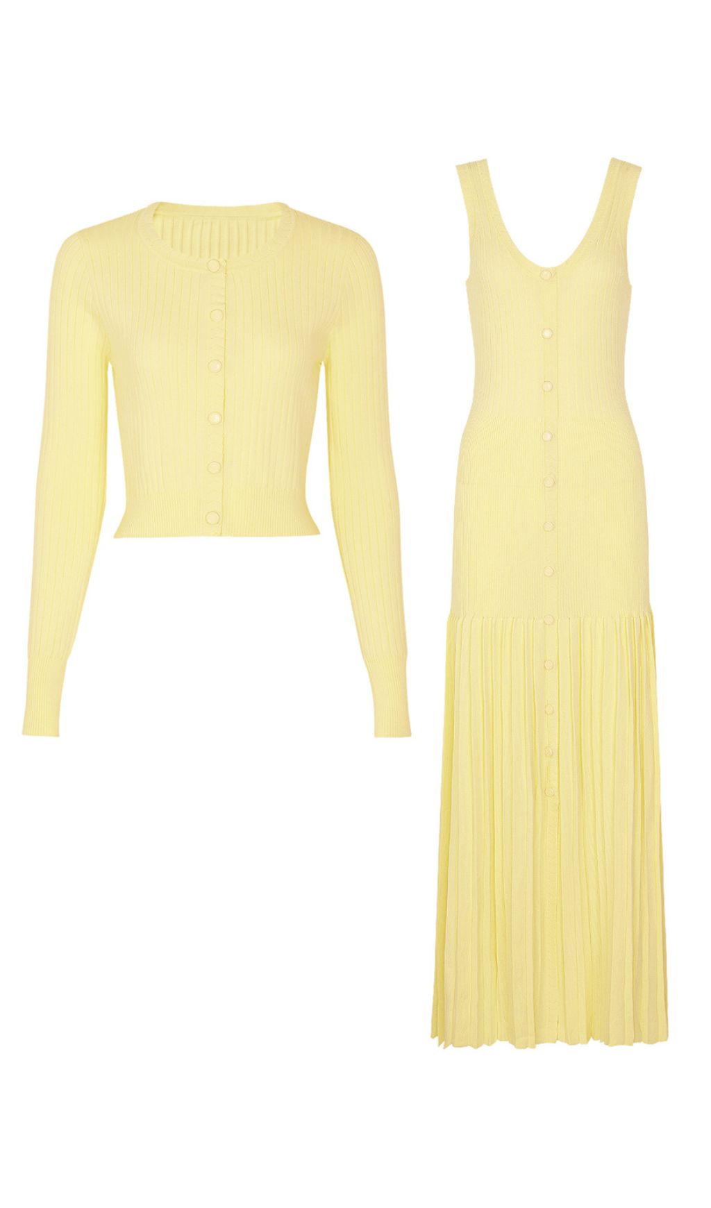 Jackie Yellow Ribbed Knit Maxi Dress & Cardigan Set