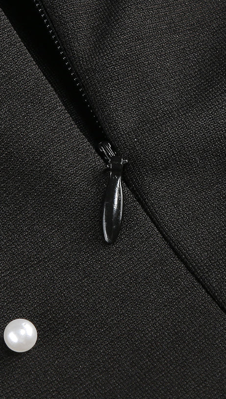 PEARL POLKA DOTS EMBELLISHED MIDI DRESS IN BLACK