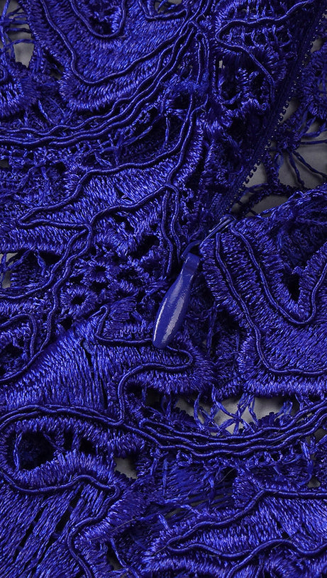 HERMIA ROYAL BLUE LACE LONG SLEEVE MINI DRESS - CHIC & VERSATILE FOR WOMEN