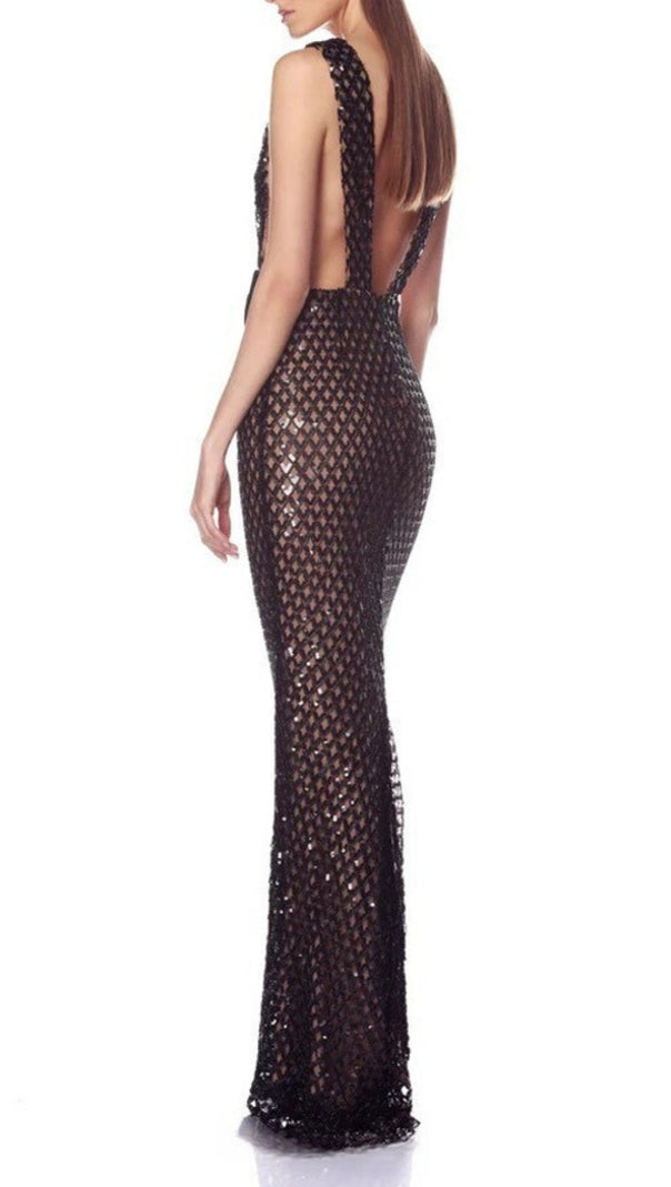 AIIZIE Jocelin Dazzling Sequin Maxi Gown with Statement Satin Bow - product image