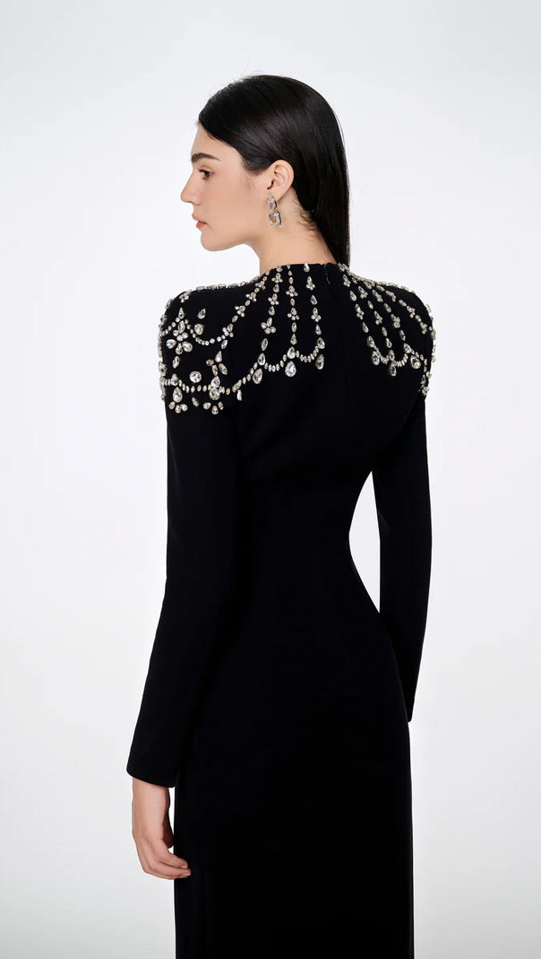 AIIZIE CRYSTAL-EMBELLISHED BLACK LONG SLEEVE MAXI DRESS - product image