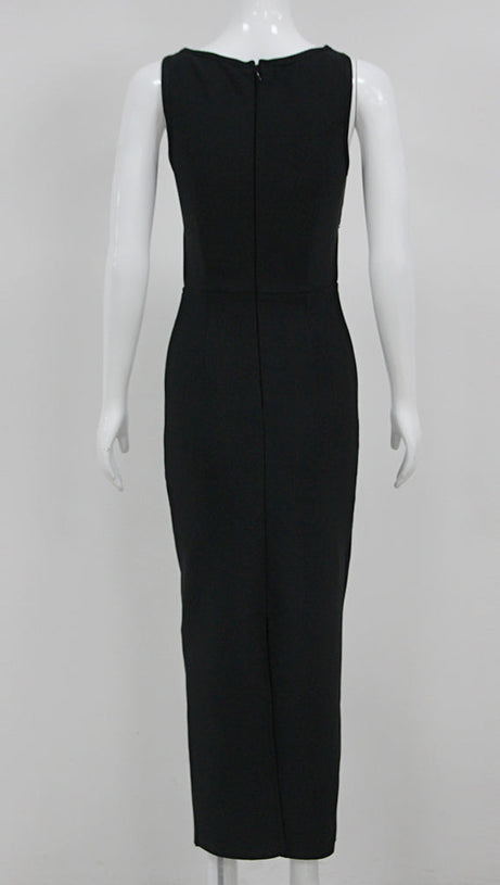 ABITO MIDI ADERENTE CON FIORI 3D IN NERO