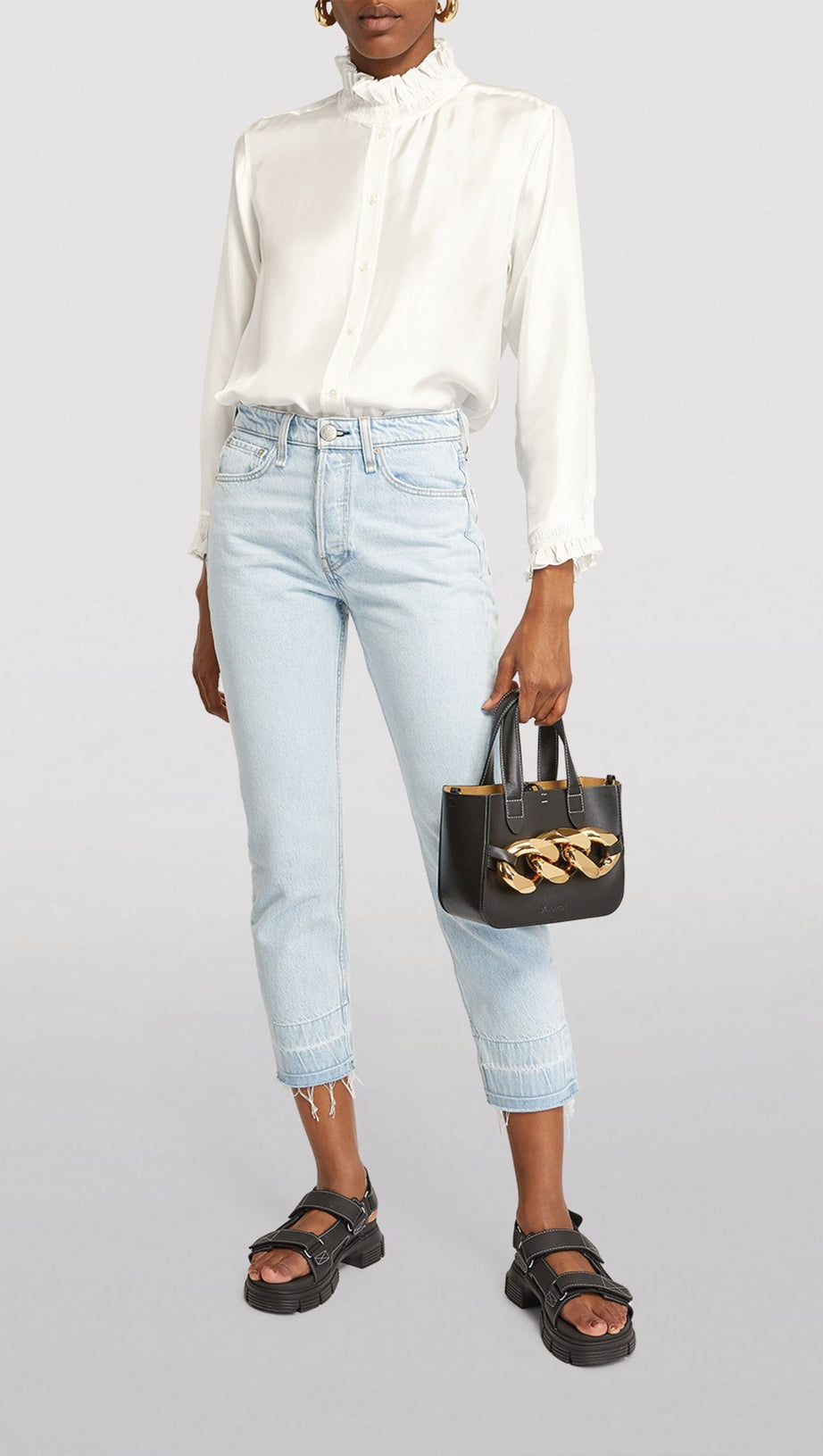 RUFFLED TRIM SILK SHIRT