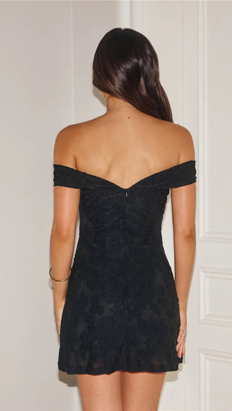 Schulterfreies rückenfreies Minikleid in Schwarz