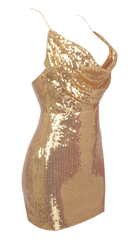 Drapiertes Tüll-Minikleid mit Pailletten in Gold