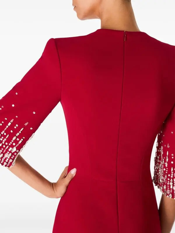 BIELA V-NECK CRYSTAL-EMBELLISHED MIDI DRESS IN RED