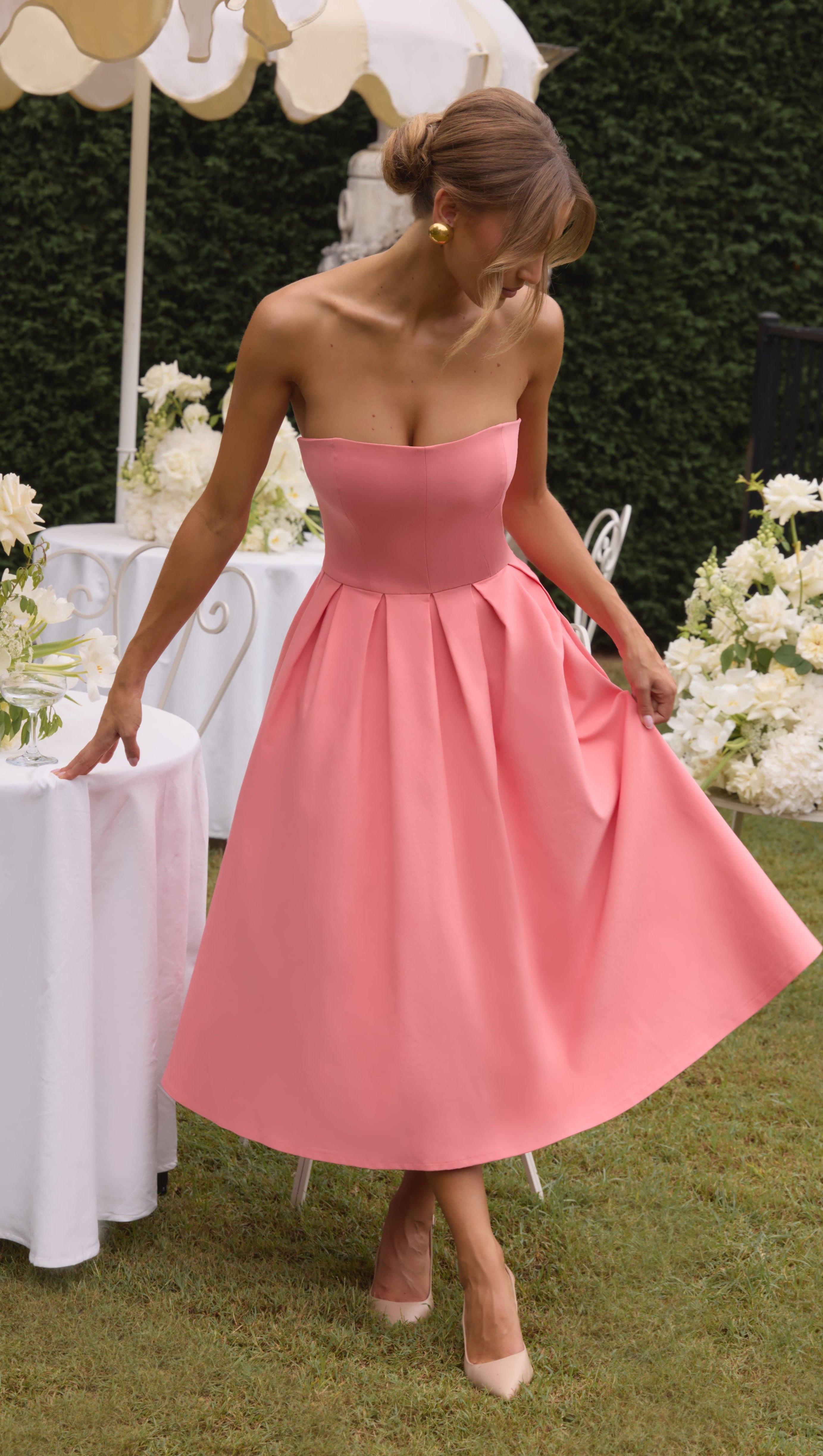 EDITH MIDI DRESS - CORAL PINK