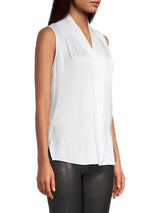 MILA SLEEVELESS V NECK PLEATED SILK BLOUSE