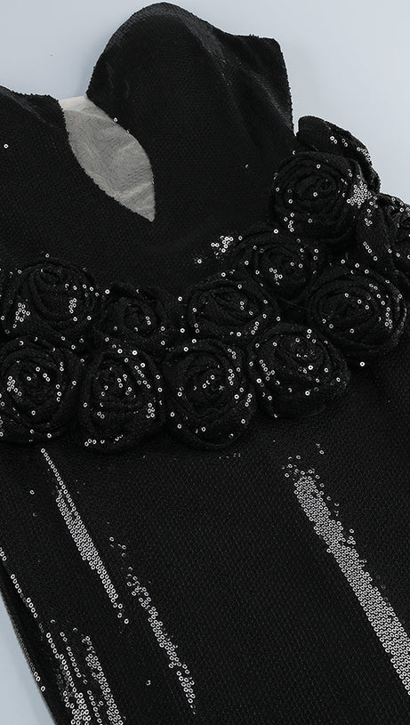 Vivien – Schulterfreies Maxi-Ballkleid mit Pailletten in Schwarz