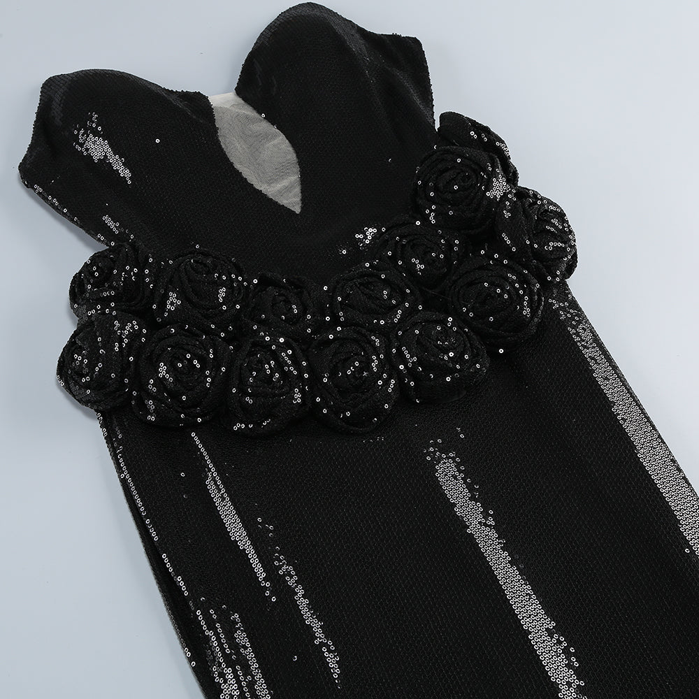 AIIZIE VIVIEN OFF-SHOULDER SEQUIN PROM MAXI DRESS IN BLACK - product image
