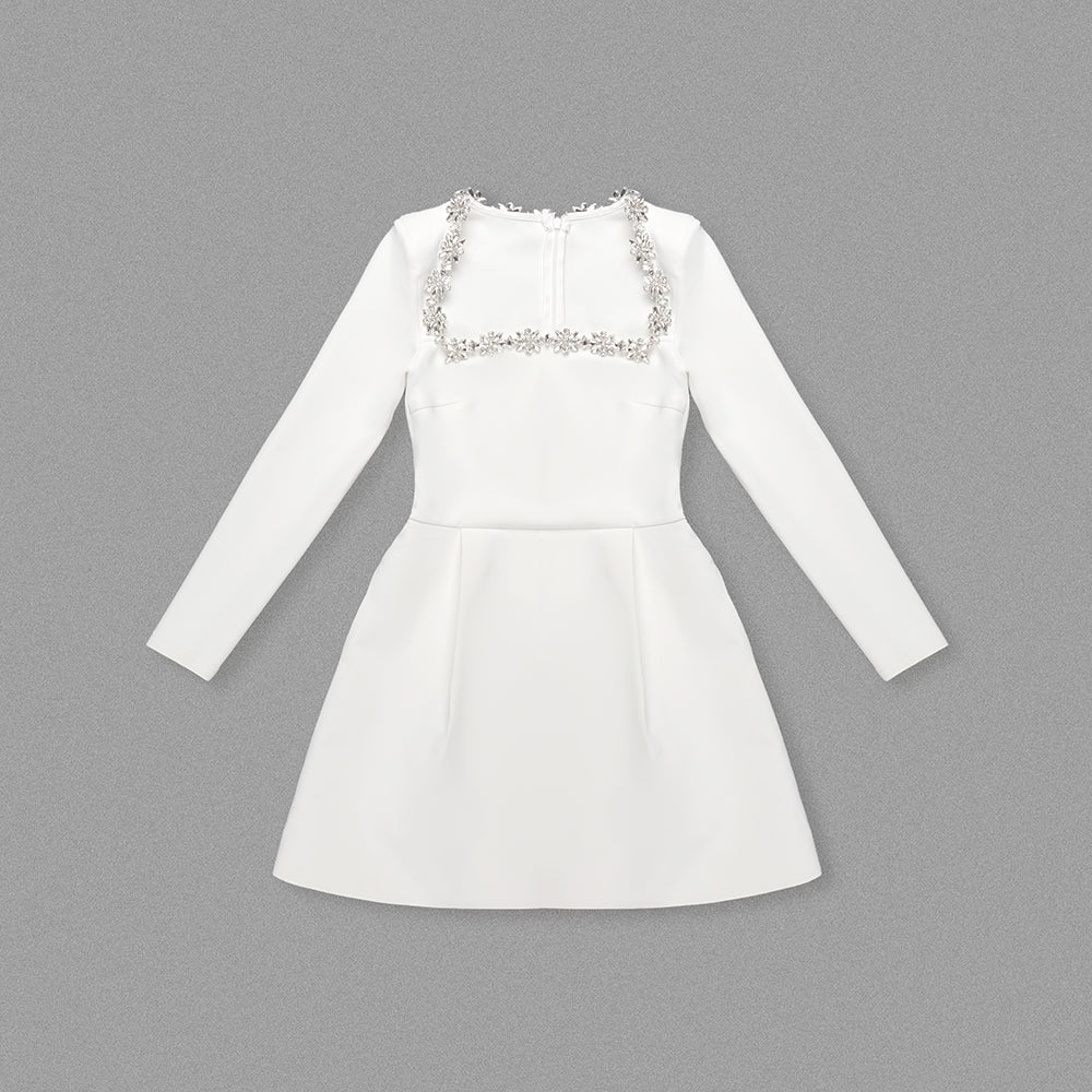 JEWEL-EMBELLISHED TRIM MINI DRESS IN WHITE