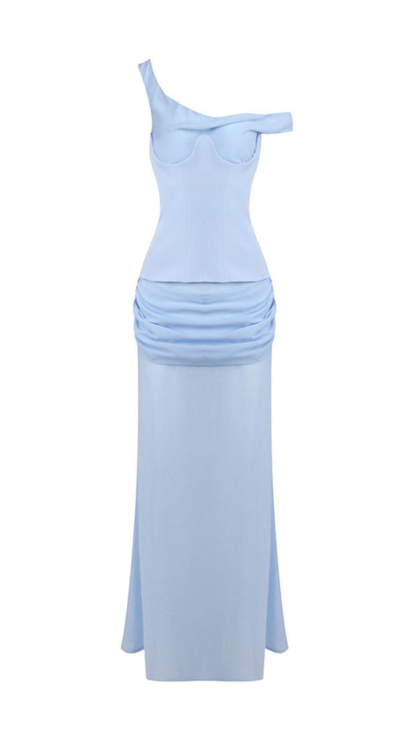 AIIZIE ISTAS SKY BLUE CORSET MAXI GOWN - ELEGANT ONE-SHOULDER FORMAL DRESS - product image