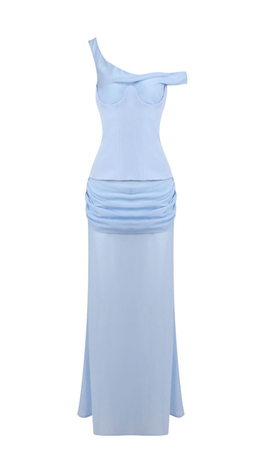 ISTAS SKY BLUE CORSET MAXI GOWN - ELEGANT ONE-SHOULDER FORMAL DRESS