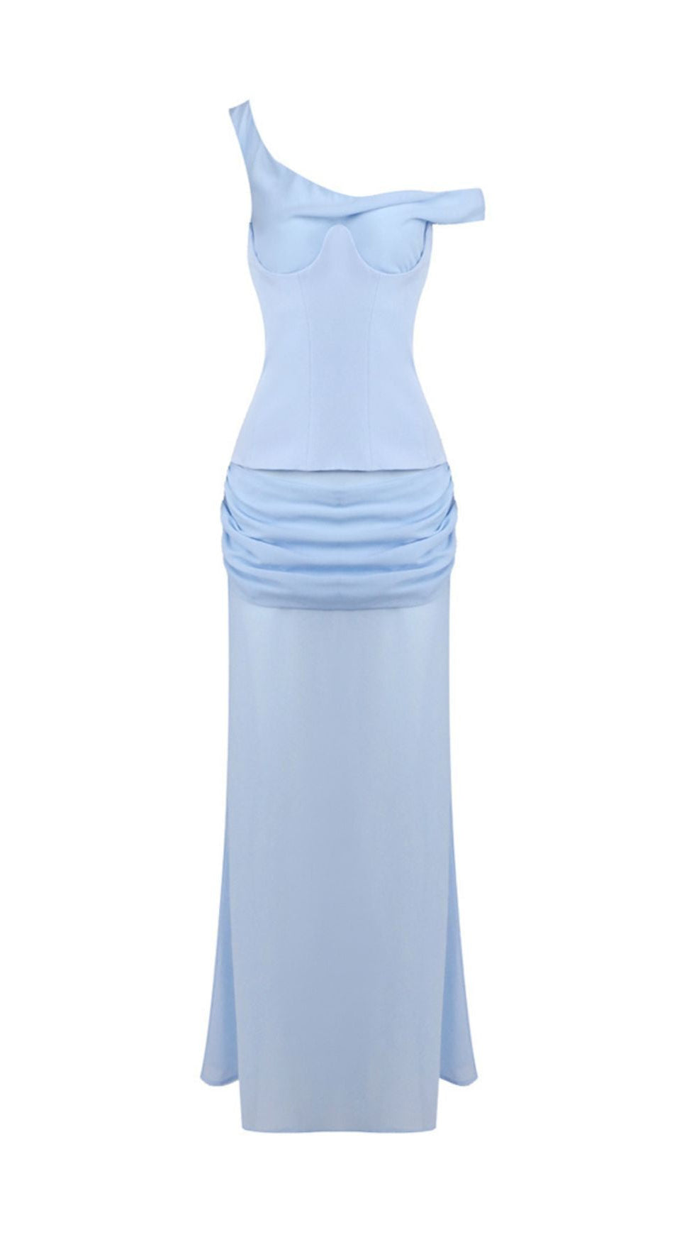 ISTAS SKY BLUE CORSET MAXI GOWN - ELEGANT ONE-SHOULDER FORMAL DRESS