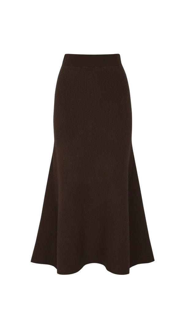 AIIZIE Jie Chic Coffee Ribbed Knit Cardigan & Midi Skirt Set with Embellishments - product image