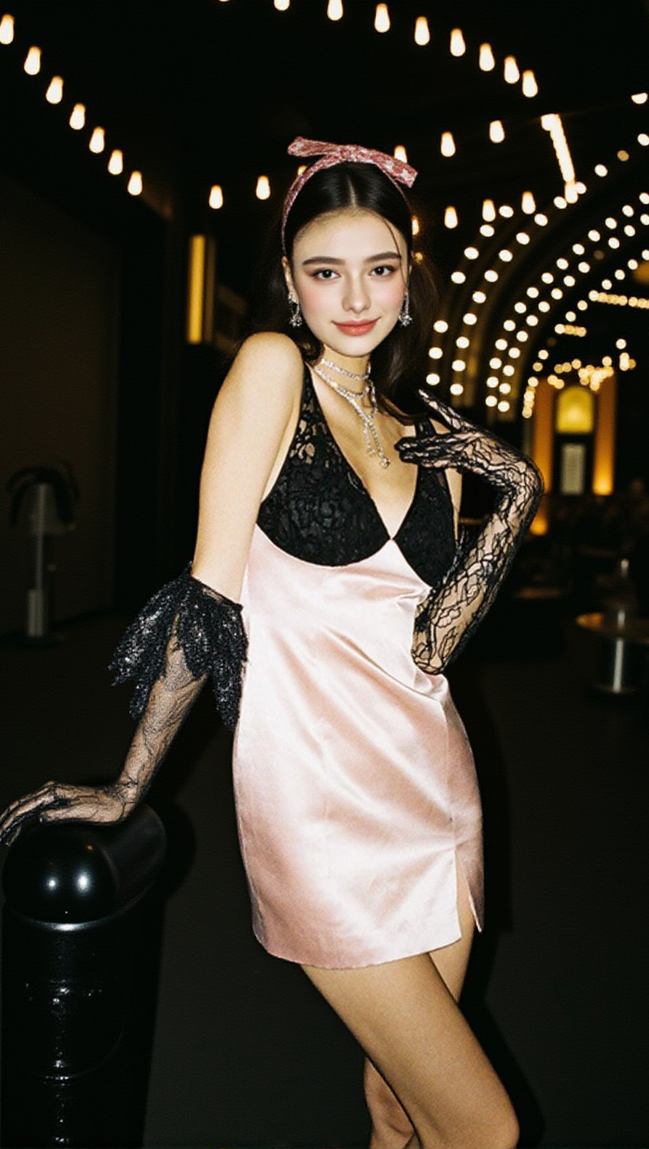 LACE PINK PATCHWORK MINI DRESS