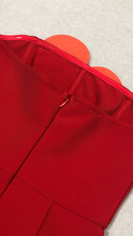 HEART-EMBELLISHED STRAPLESS MINI DRESS IN RED