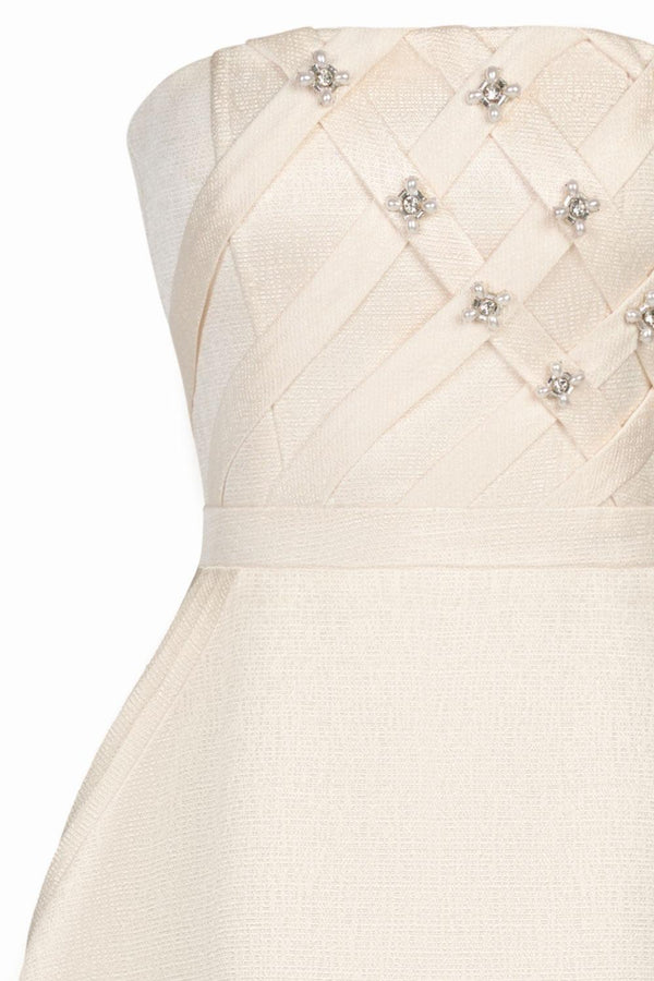 AIIZIE STRAPLESS STRAIGHT NECK MIDI DRESS IN CREAM WHITE - product image